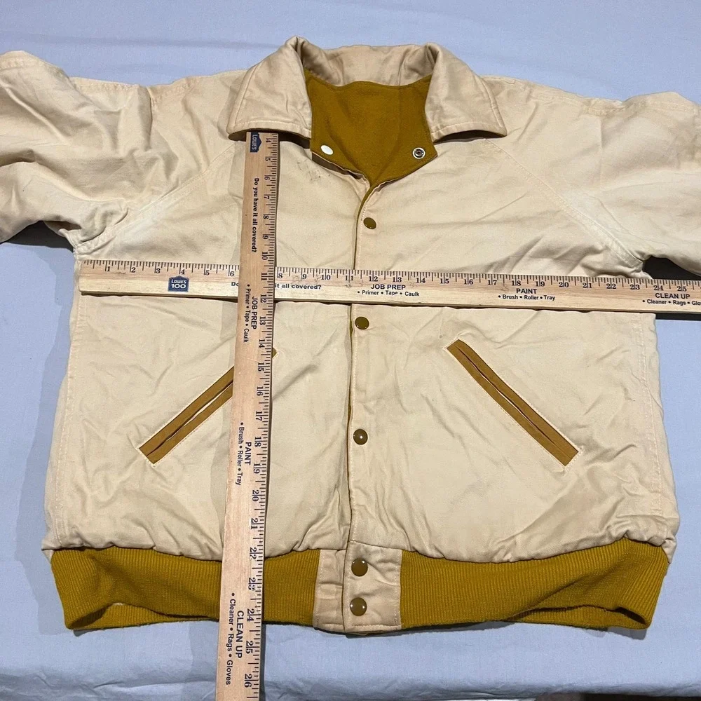 VTG 60s Mens Camel & Cream Two Tone Speedline Reversible Stadium Bomber Jacket